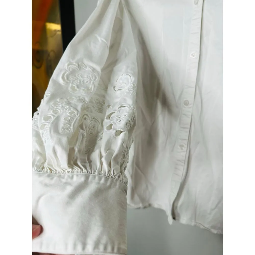 KATE SPADE NEW YORK Off White Poplin Floral Cutout Button Up Shirt Size 12 - Image 9