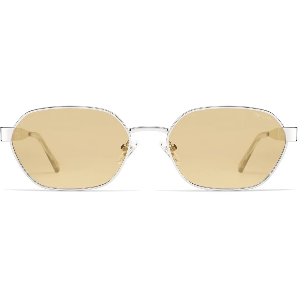 Unisex Silver/Light Trendy Hexagon Sunglasses for UV400 Retro Rectangle Shades Silver - Image 2