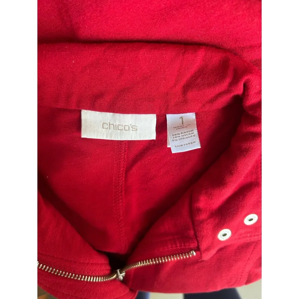 Chico's Women's Red Heavyweight Stretchy Knit Zip-up Jacket sz 1 or US 8 Classic - Image 10