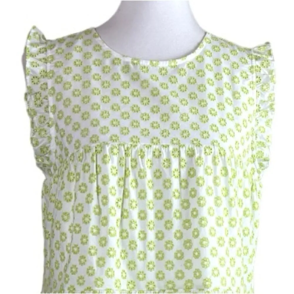 ModCloth NEW Women’s Eyelet Ruffle Swing Dress White Lime Green Size Medium - Image 5