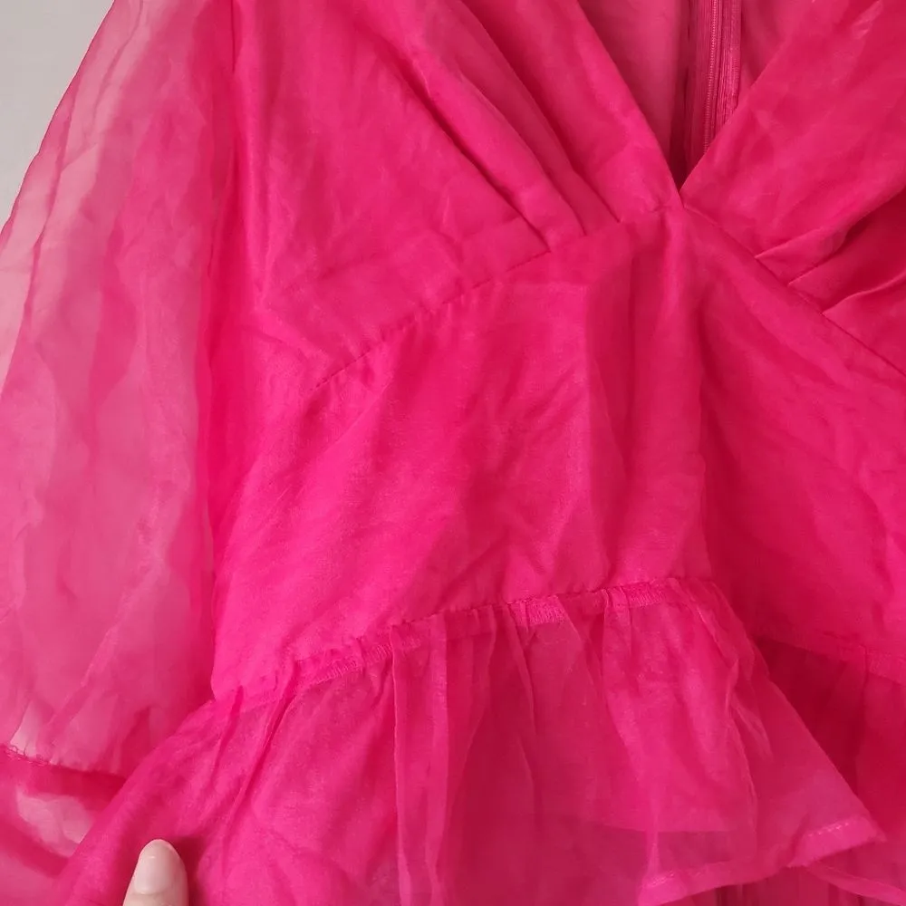 Adelyn Rae Pink Barbiecore Vero Organza Blouse Size Large Preppy Girly Cute - Image 3