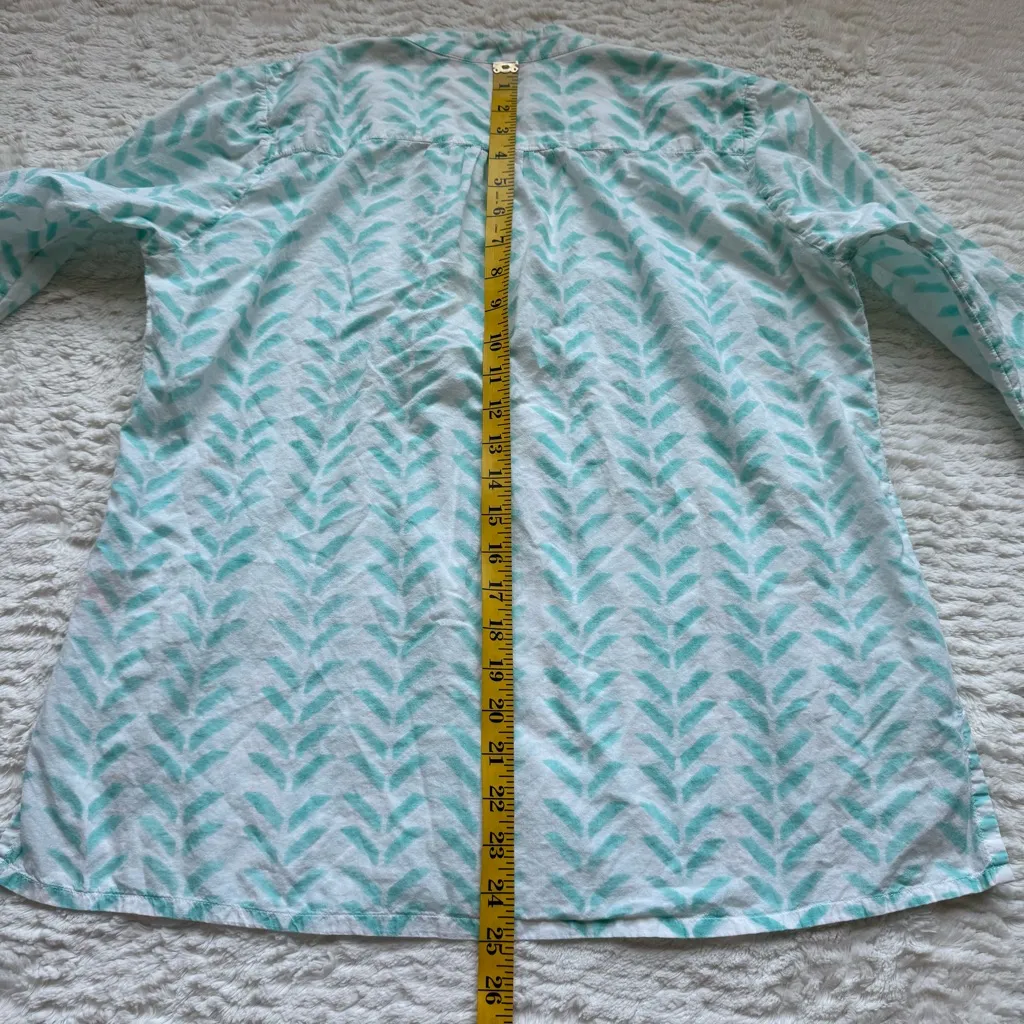 Oliphant Cotton Button Down Half Placket Shirt S Roll Sleeve Turquoise Coastal White - Image 8