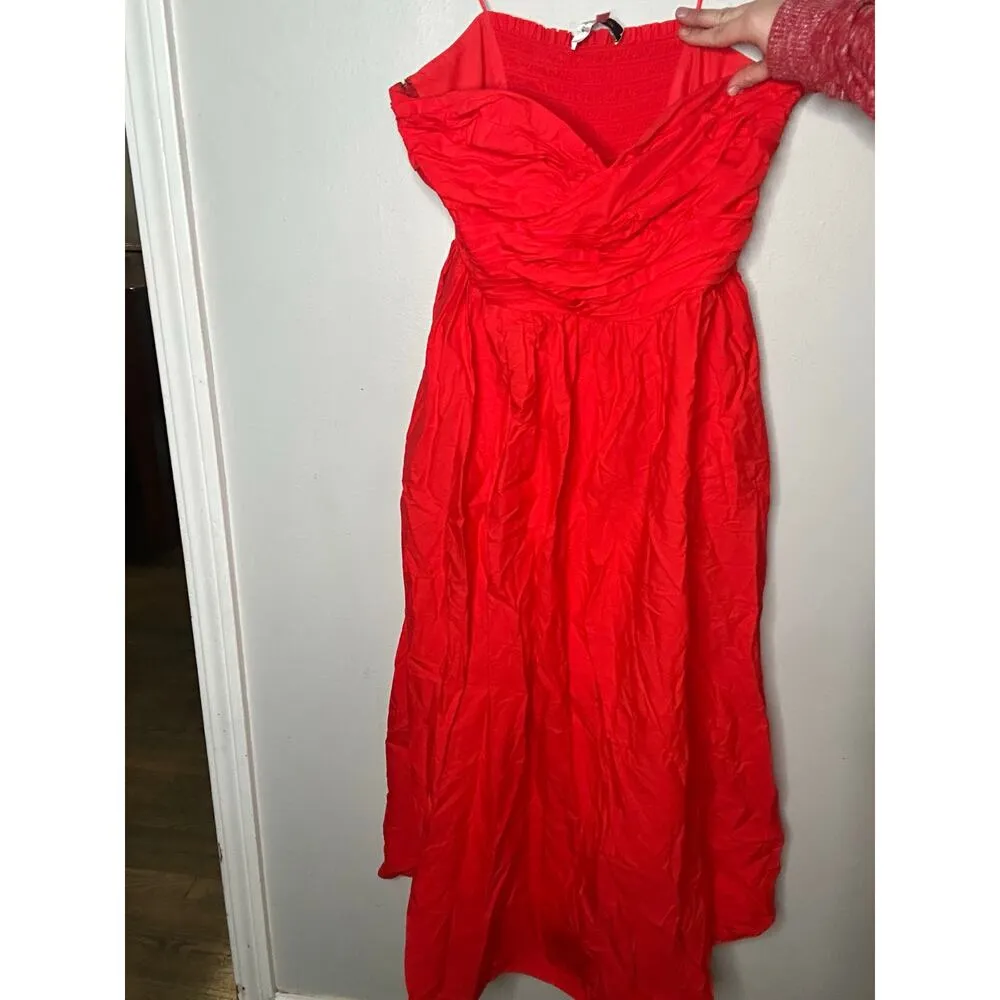 TOCCIN x RTR Red Sweetheart Neckline Strapless Flowy Skirt Midi Dress Size 14 - Image 6