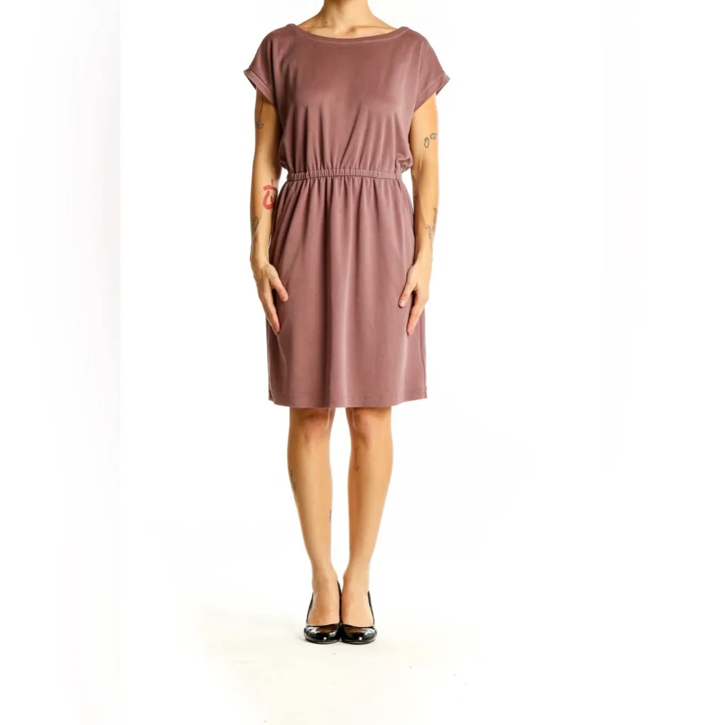 Nicole Miller New York Mauve Midi Dress XS Soft Modal Elastic Waist Cap Sleeve - Image 2