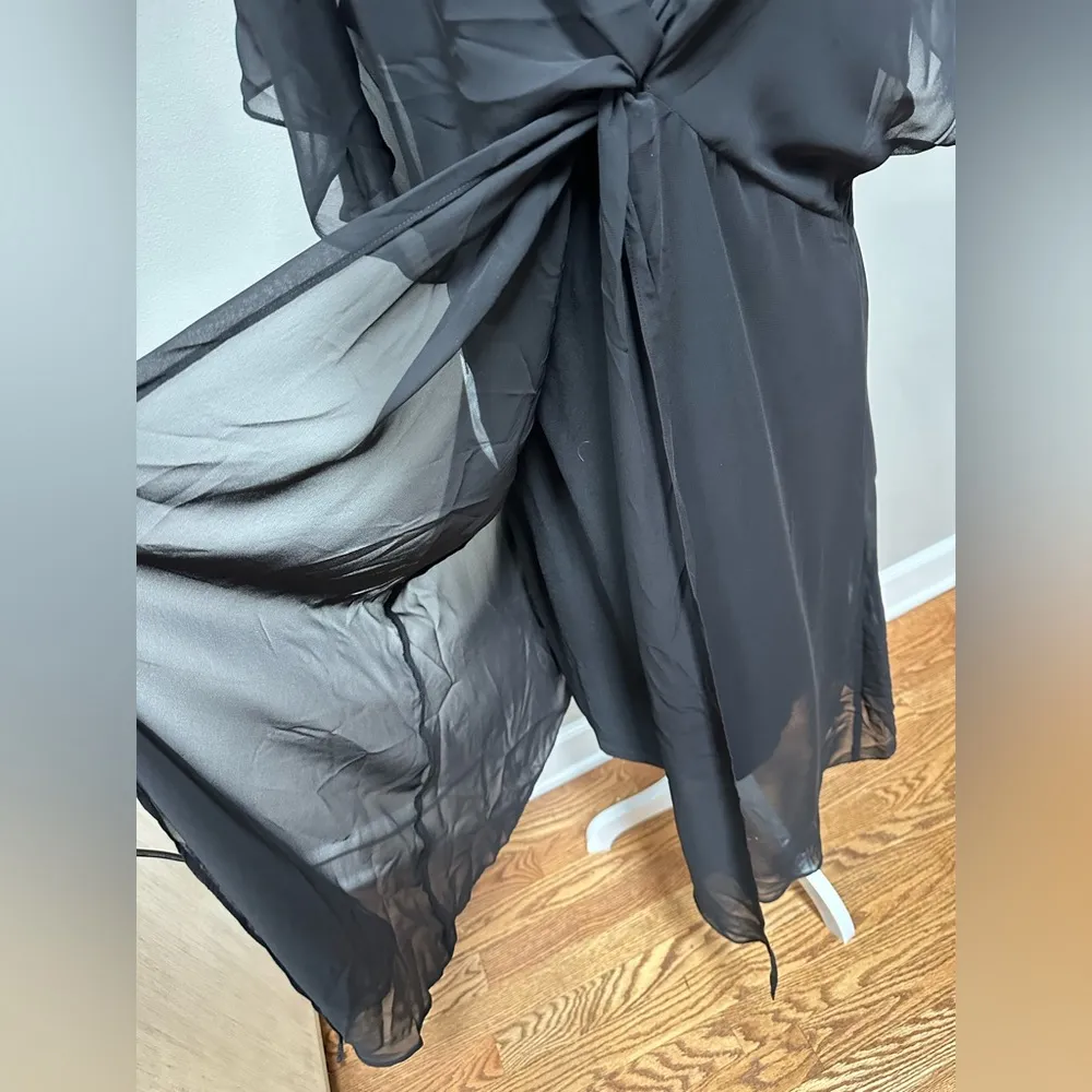 Adrianna Papell black Chiffon Overlay A-Line Dress sheer wrap  flowy large - Image 8