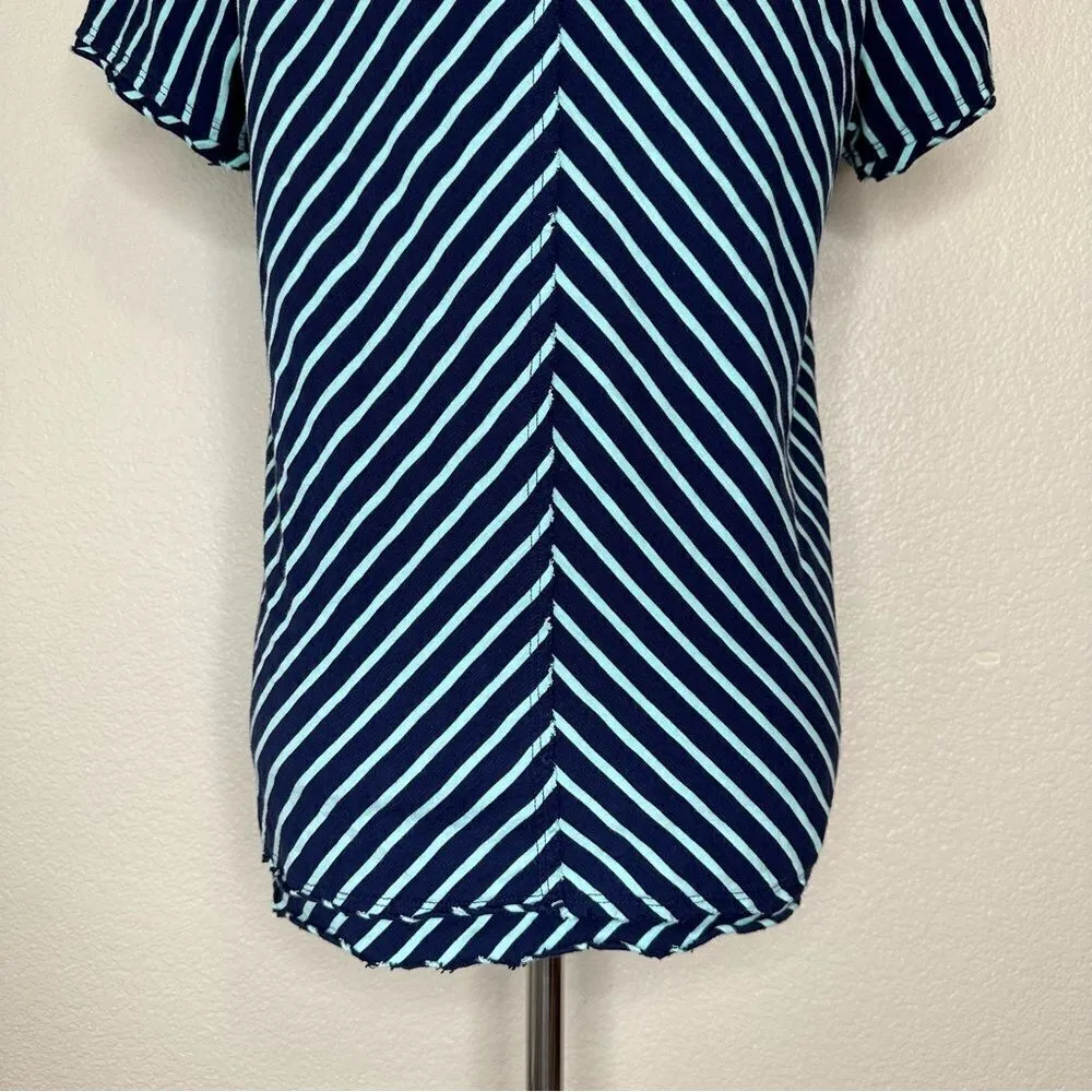 Soft Surroundings 100% Pima Cotton Indra Blue Striped Short Sleeves Tee - Image 9