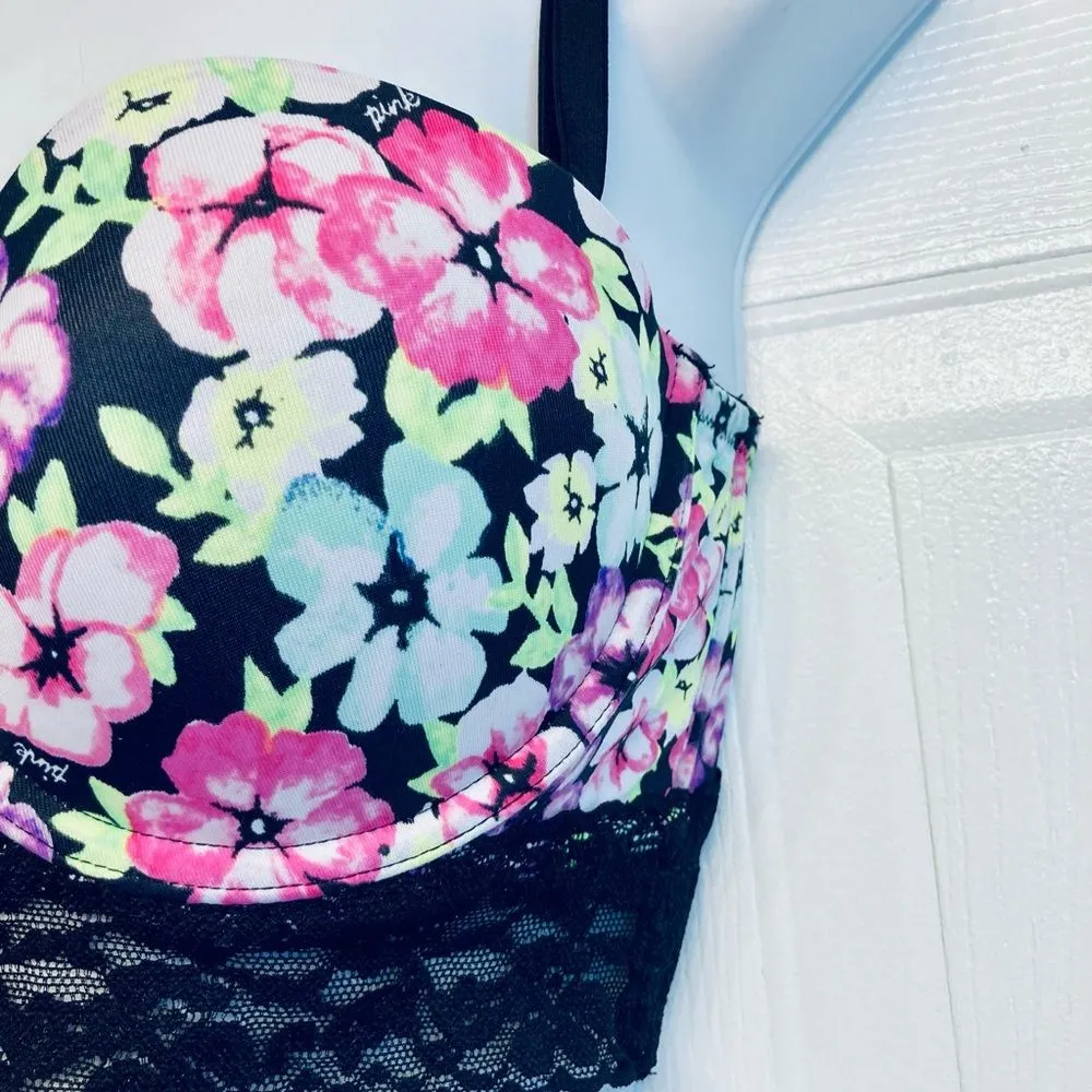 Victorias Secret PINK Floral Bustier Bra 34C Black‎ - Image 4