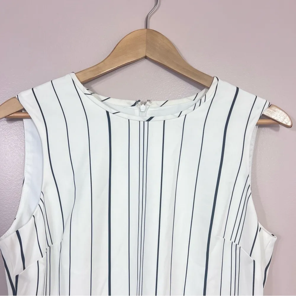 Calvin Klein Crew Neck Sleeveless Women's Shift Dress White Stripes Size 8 - Image 5