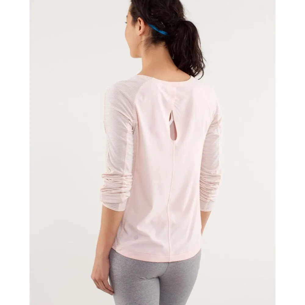 Lululemon Keyhole Back Long Sleeve Tee Pink Medium 8 - Image 2