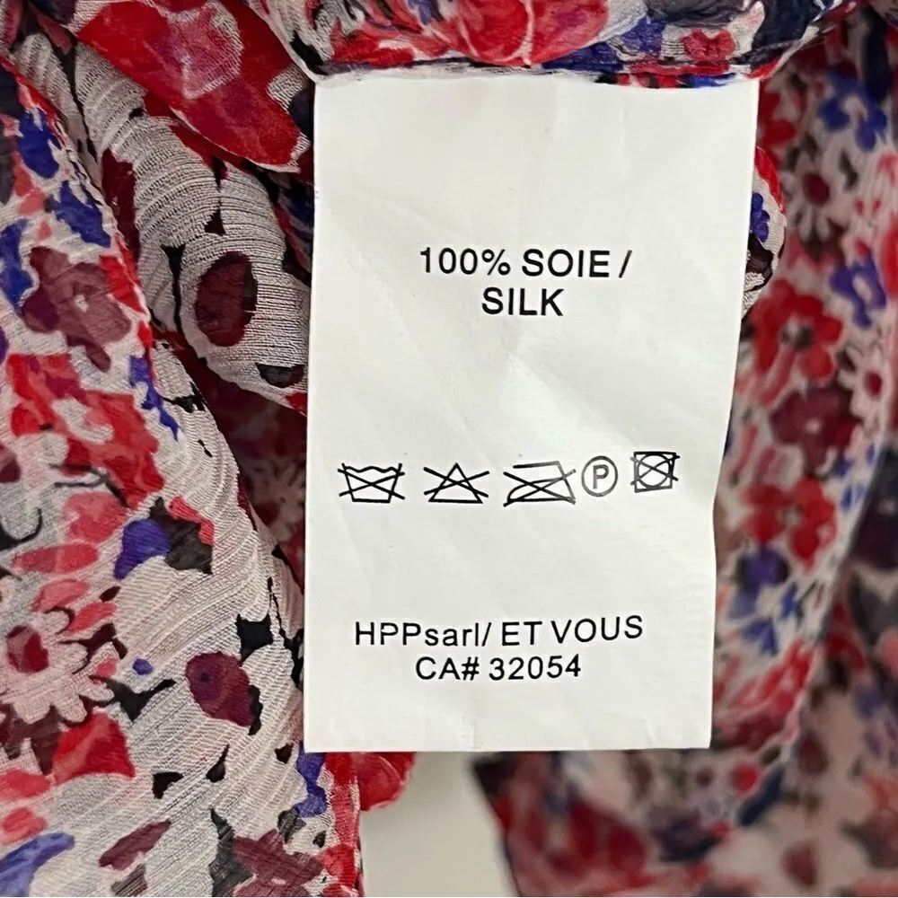 Et Vous Paris Floral Silk Peasant Style Blouse Red Purple M Size M - Image 5