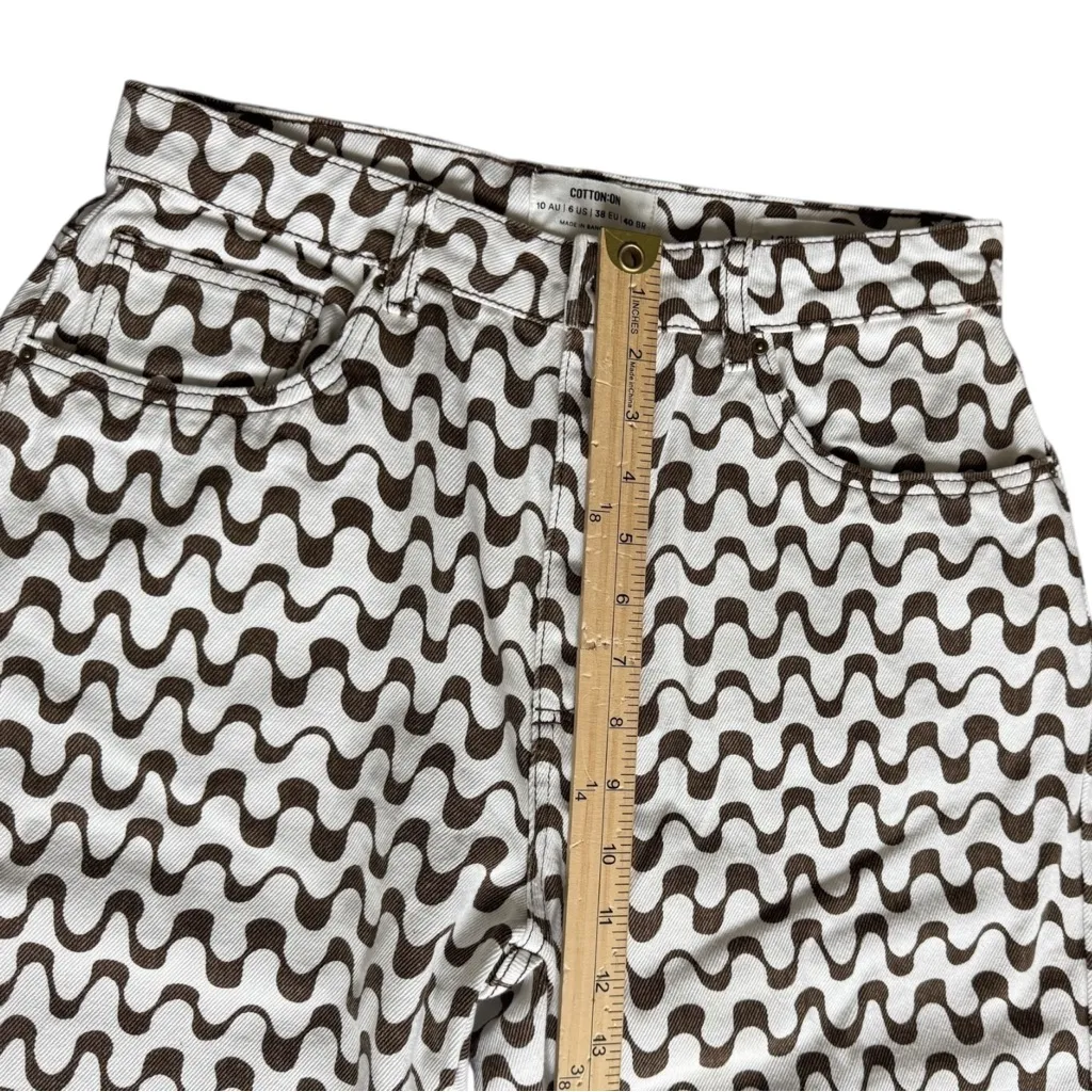 Cotton On Y2K Retro Wave Print Straight Leg Jeans Brown White Indie Aesthetic - Image 11