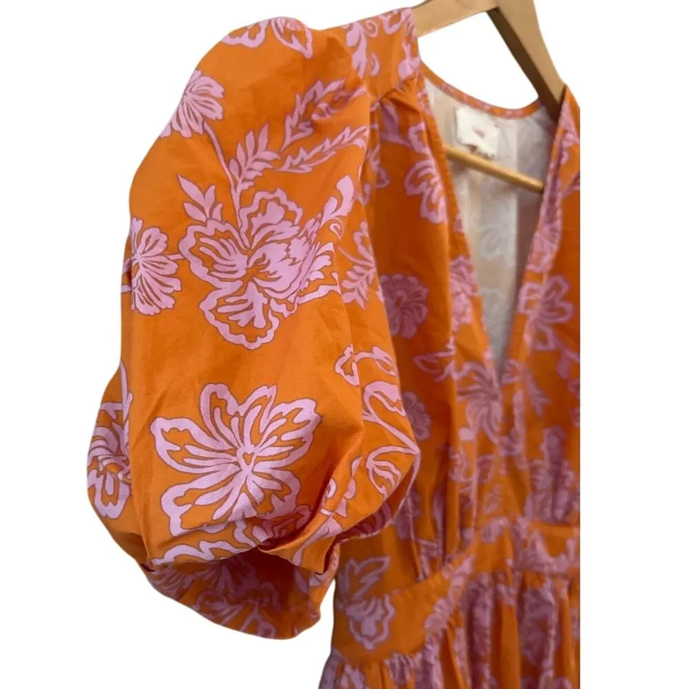 XIRENA Larkyn Orange Pink Print Puff Sleeve Tiered Maxi Dress Pocket Size Medium - Image 13