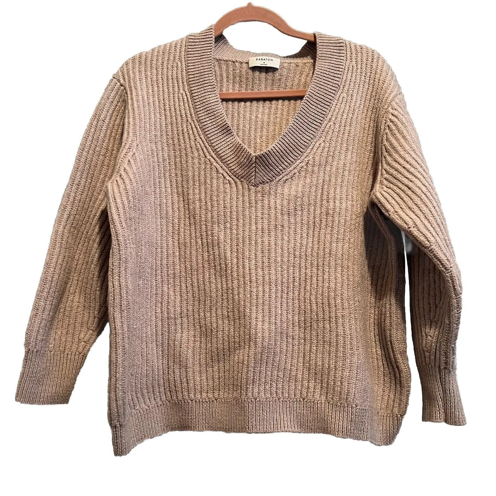 Aritzia Babaton Chunky Knit Merino Wool Sweater Ribbed Neutral Cozy Size Medium - Image 2