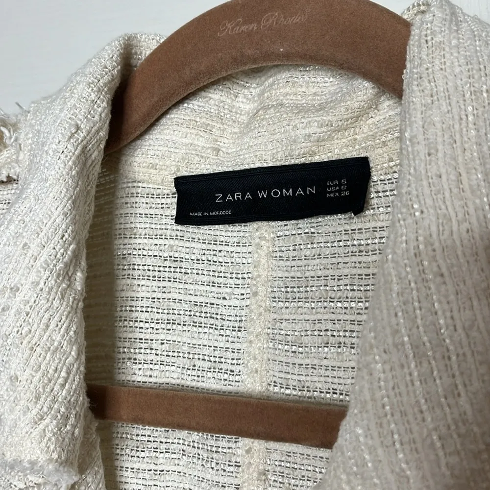Zara Cream Tweed Long Cardigan small - Image 3