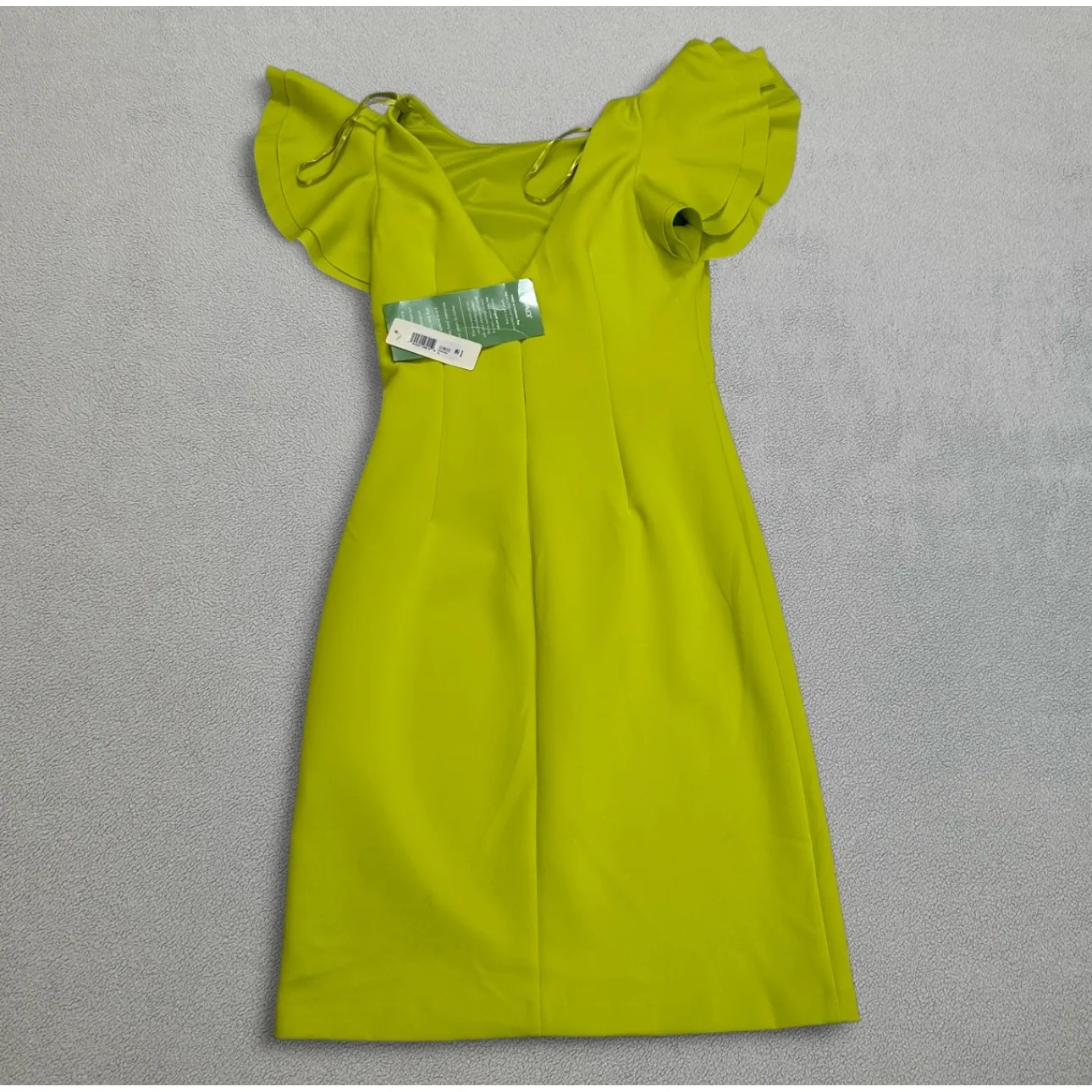 NWT Willow Glenn Dress Women 6 Chartreuse Green Party Ruffle Sleeve Back Zip - Image 2