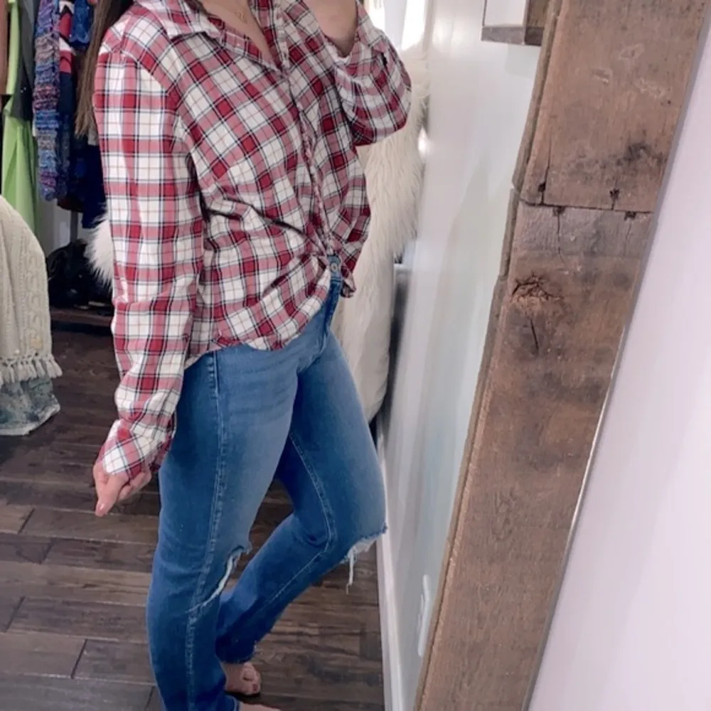 Talbots red plaid button down shirt size XLarge cotton blend - Image 4