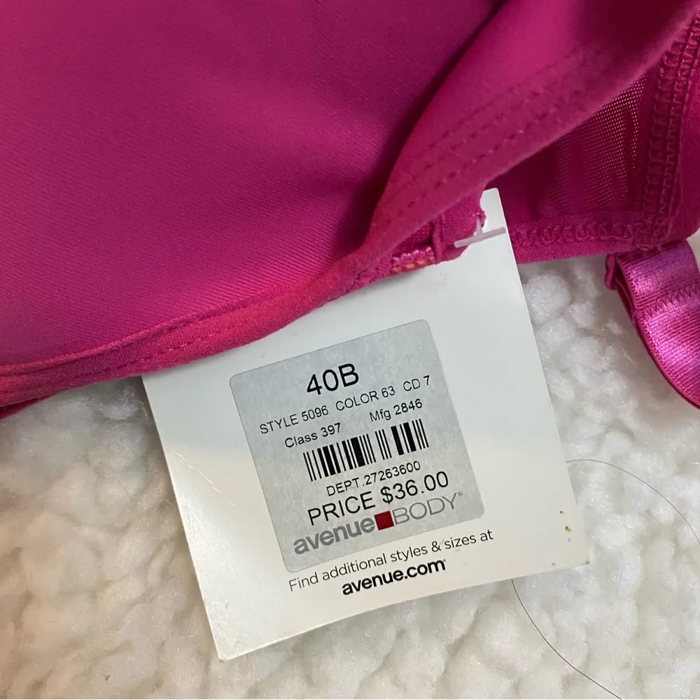 NWT Avenue Body The Perfect Balconette Fuschia Nylon Cup Full Bra 40B UnderWire Pink - Image 5