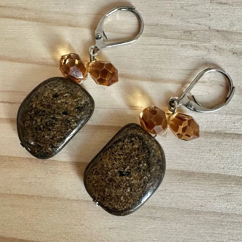 Earthy Polished Stone Earrings with Amber - Image 4