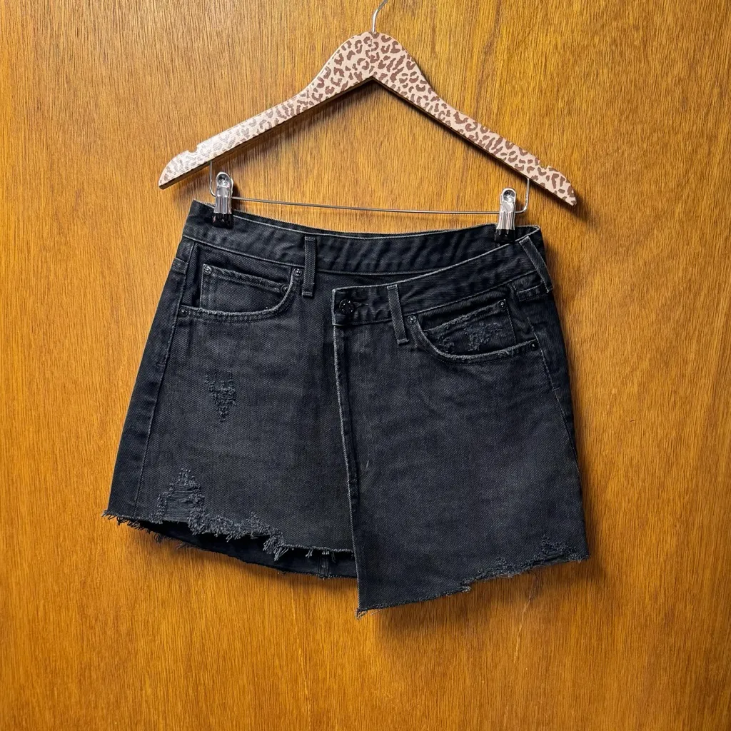 AGOLDE Criss Cross Denim Skirt Miniskirt Crossover Wrap Mini Black 28 - Image 15