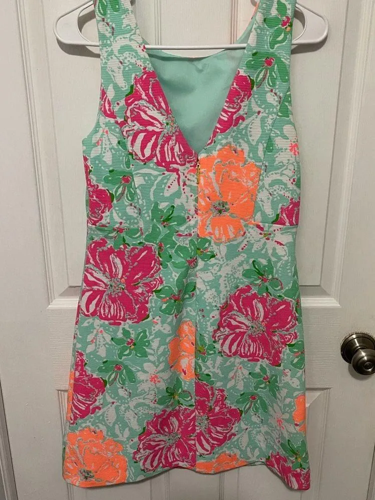 Lilly Pultizer Sleeveless Lined Ribbed Floral Summer Sheath Dress S - Image 4