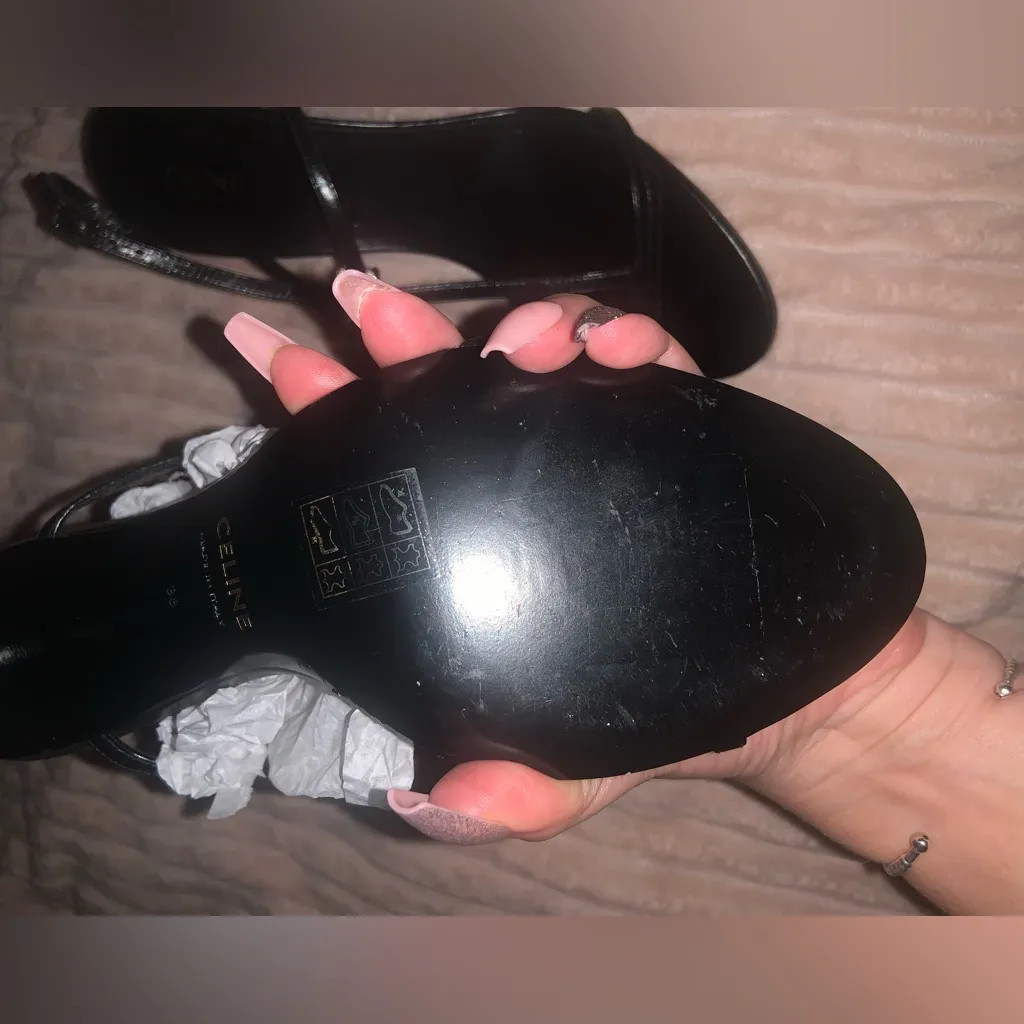 Celine Women's T-Bar Triomphe Calfskin black heel classic designer luxury $1300 - Image 6