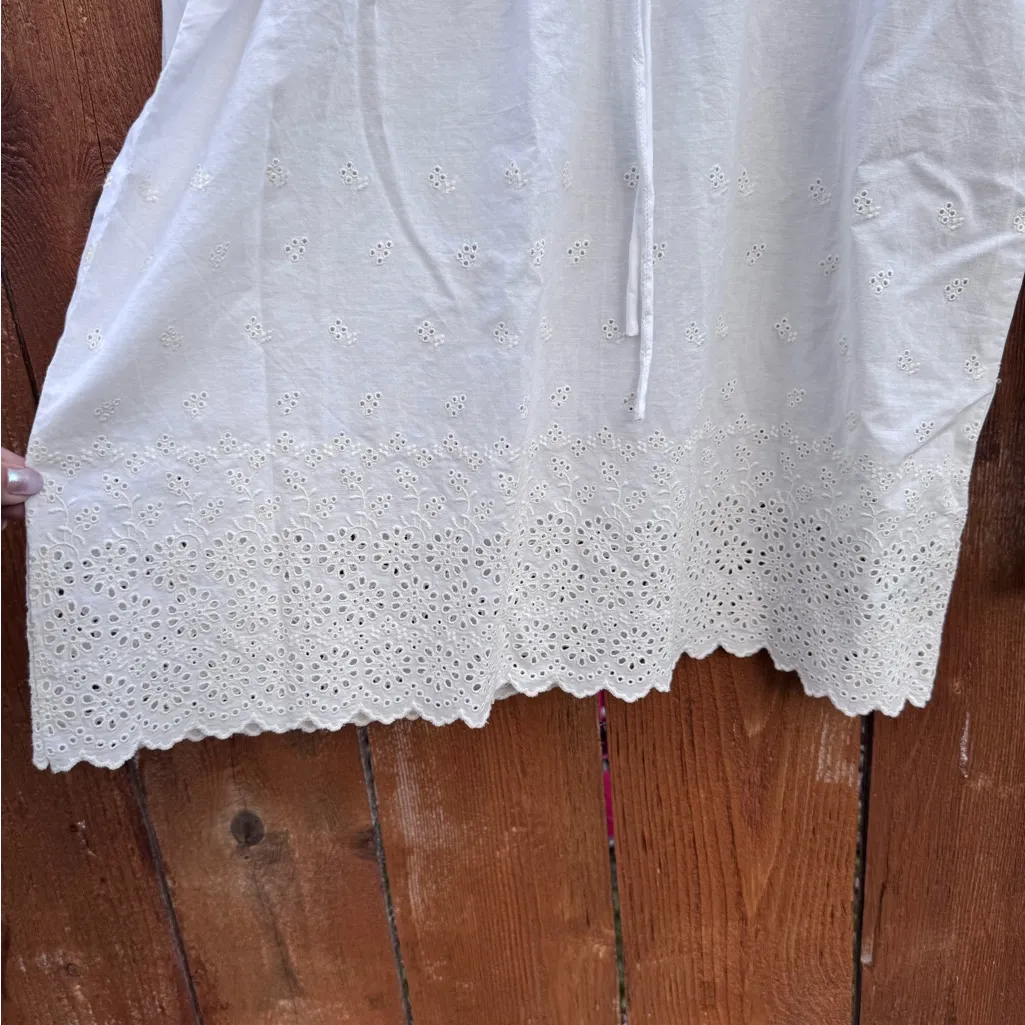 J. Crew White Eyelet Blouse Scalloped Hem 100% Cotton - Image 5