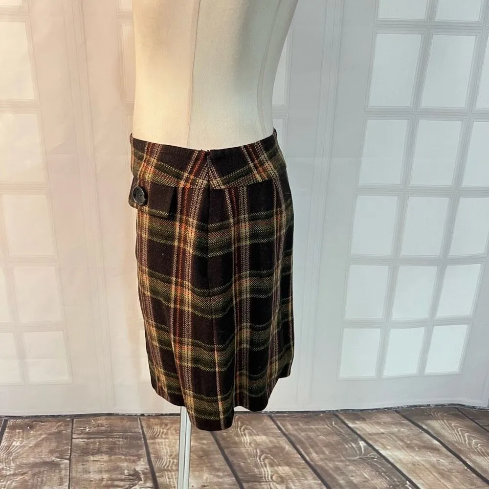 Michael Kors Multicolor Wool Blend Back Zip Fully Lined Plaid Mini Skirt Size 8 - Image 6