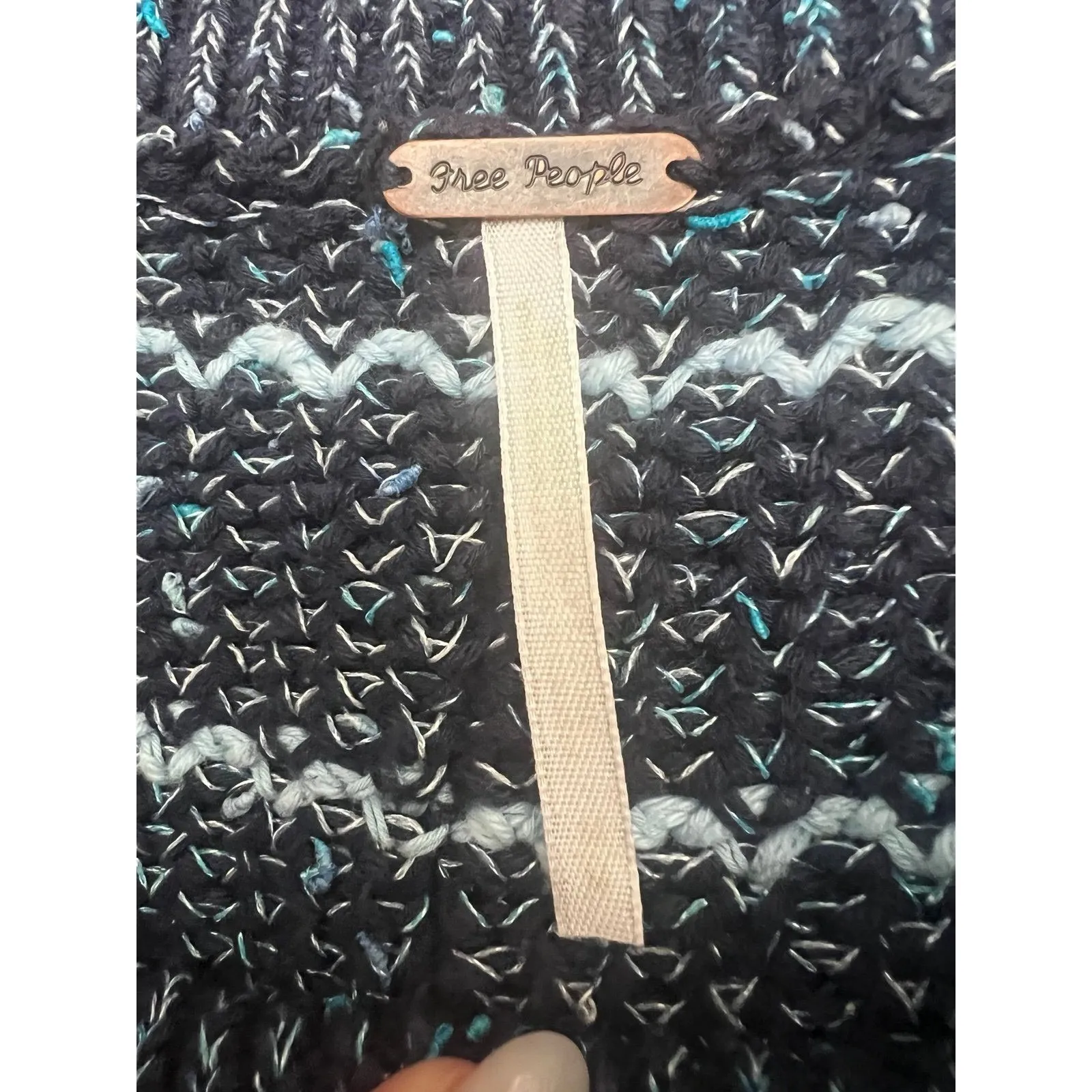 Free People Blue Striped‎ Chunky Knit Sweater Women's Size M Excellent - Image 5