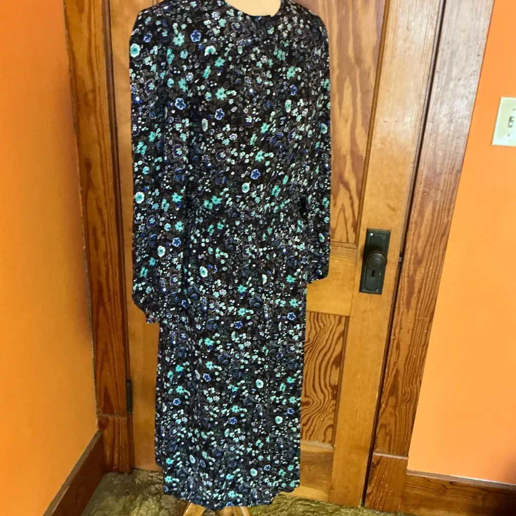Vtg 80s Virgo Floral Knee Length Dress Black Size 14 - Image 10