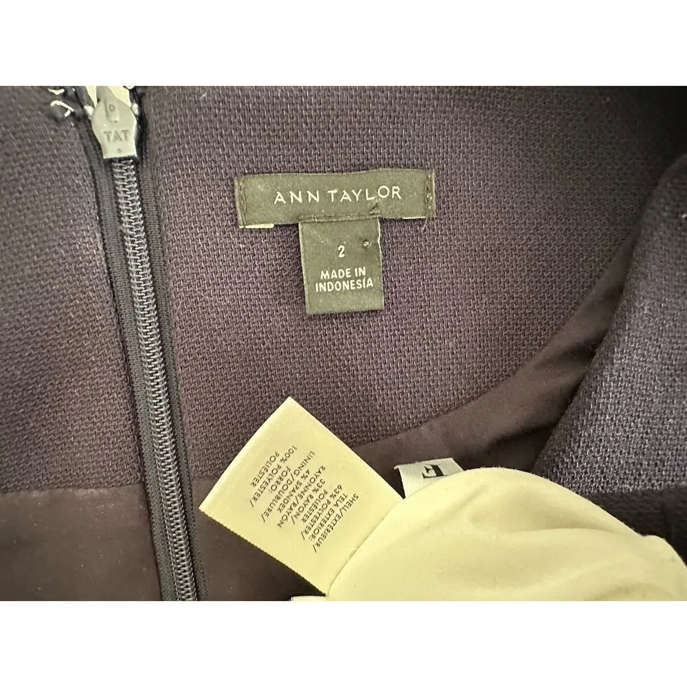 Ann Taylor Size 2 Navy White Short Sleeve Stitch Bodice Women’s Sheath Dress - Image 8