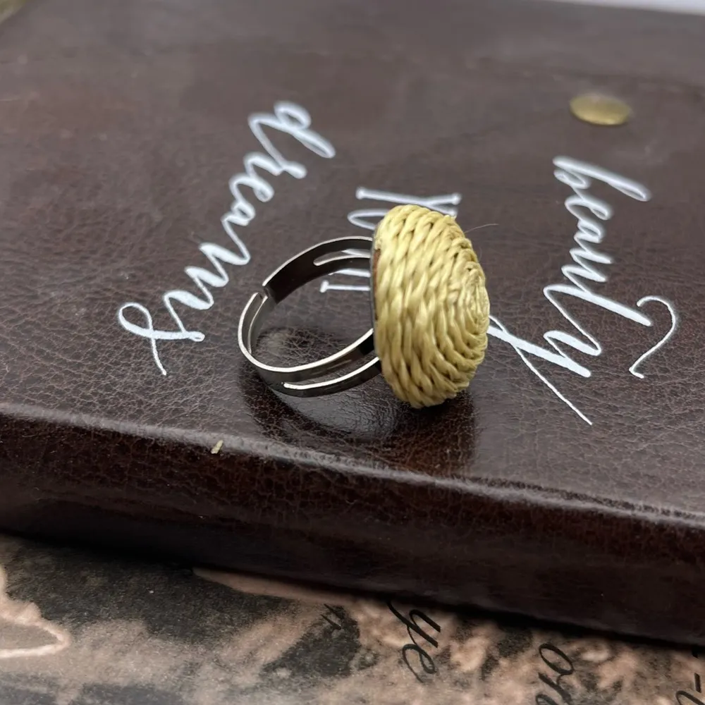 Vintage Hay Yellow Bohemian Twine Adjustable Ring - Image 6