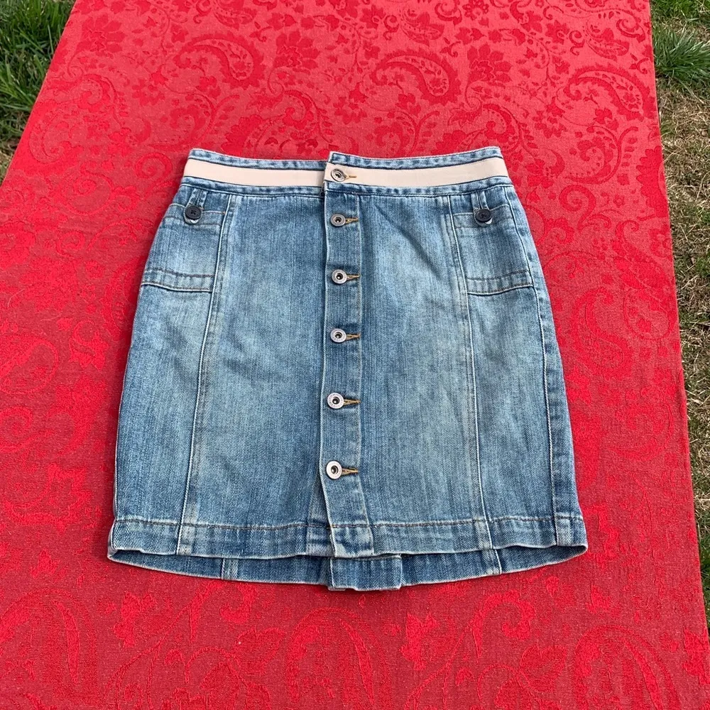 Tommy Hilfiger 2 petite button-front jean skirt Y2k denim spring summer blue tan - Image 3