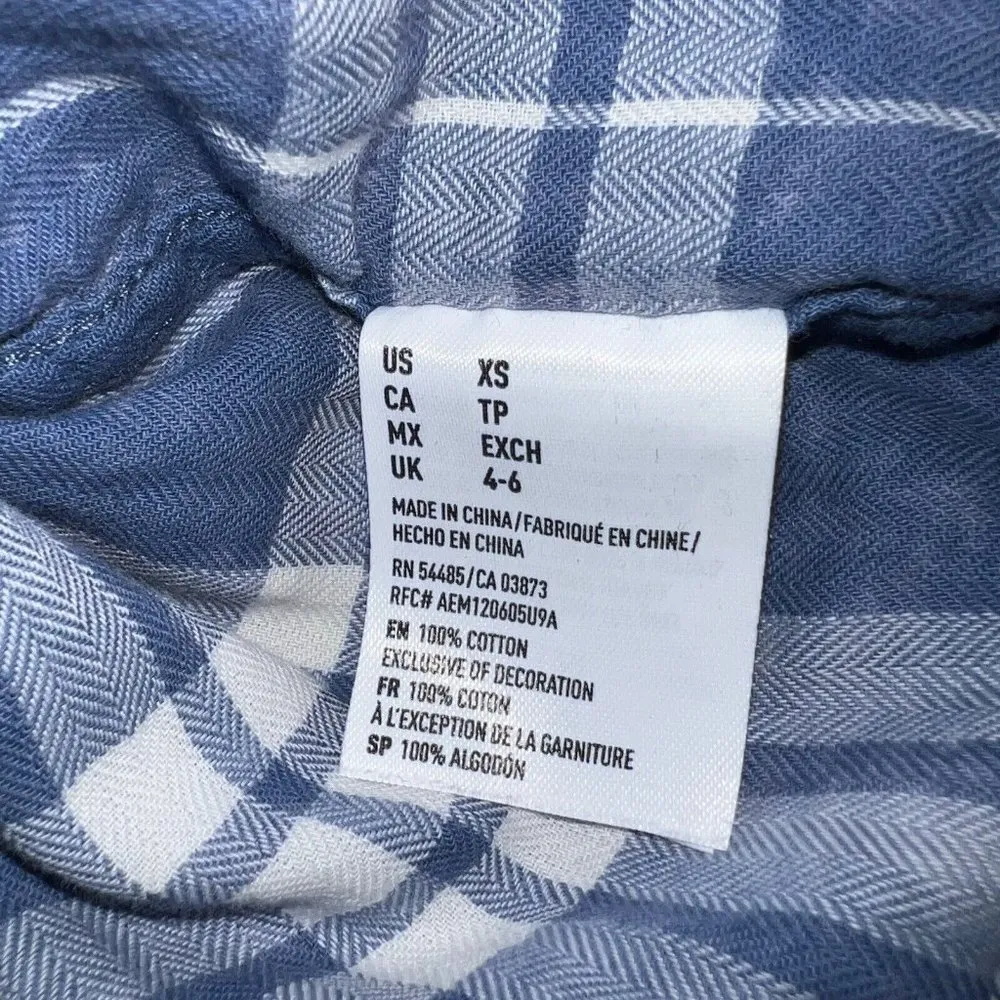 American Eagle Vintage Boyfriend Pearl Snap Shirt Womens Size XS Blue Plaid L/S - Image 5