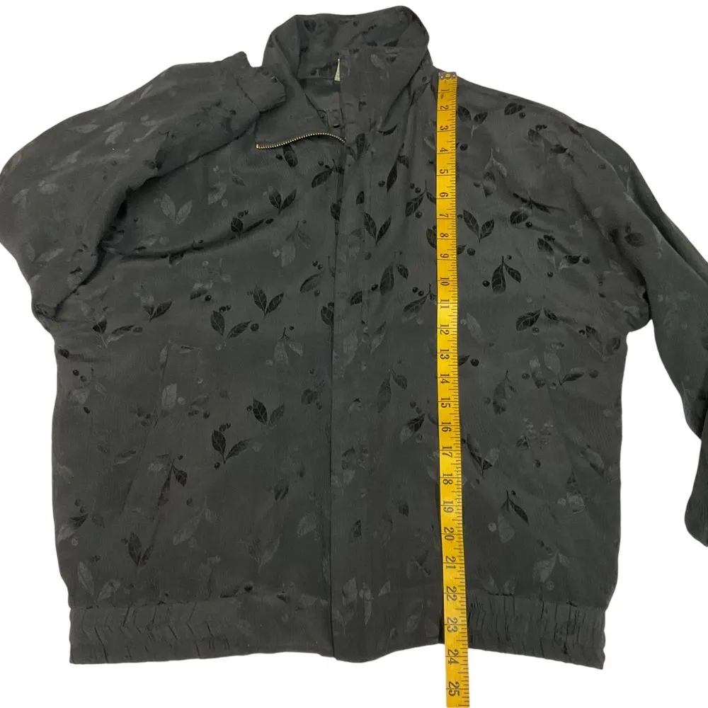 Vintage Fuda International‎ Full Zip Bomber Jacket Sz S Black Gray Leaf Pattern - Image 9