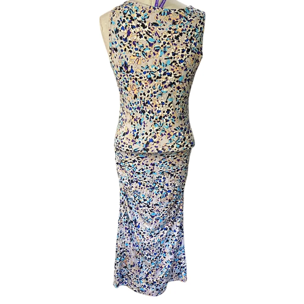 SERAPHINE Maternity scoop neck body con Floral Sleeveless Maxi Dress Size 6 Blue - Image 6