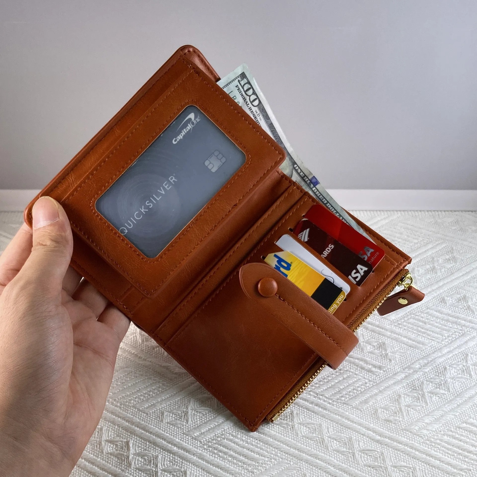 Wallet for Women,Trifold Snap Closure Wallet,Credit Card Holder Coin Purse Brown - Image 6