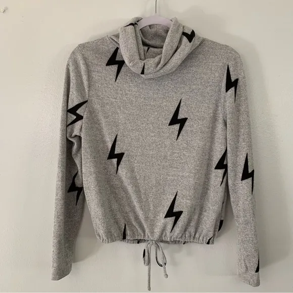 Liberty Love Cropped Gray Lightning Bolt Soft Turtle Neck Sweater Size S - Image 1