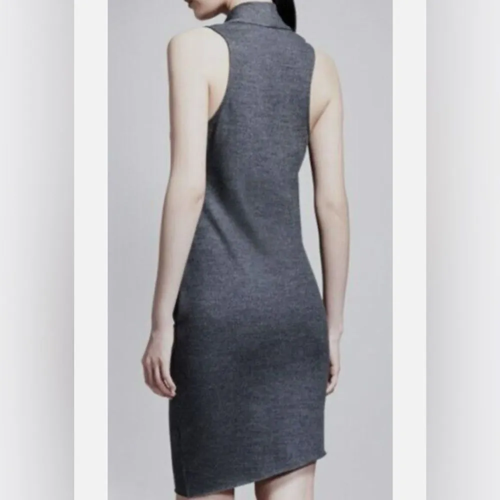 Helmut Lang Sonar Wool Gray Asymmetric Cowl Neck Fitted Sleeveless Dress S - Image 2