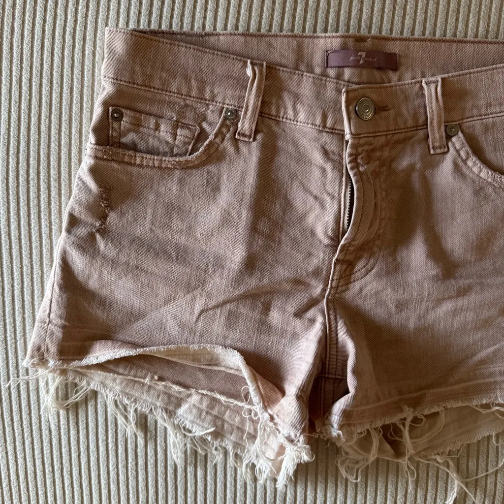 7 For All Mankind Denim Cut Off Frayed Hem Pink Light Wash Shorts Zip FlySize 27 - Image 2