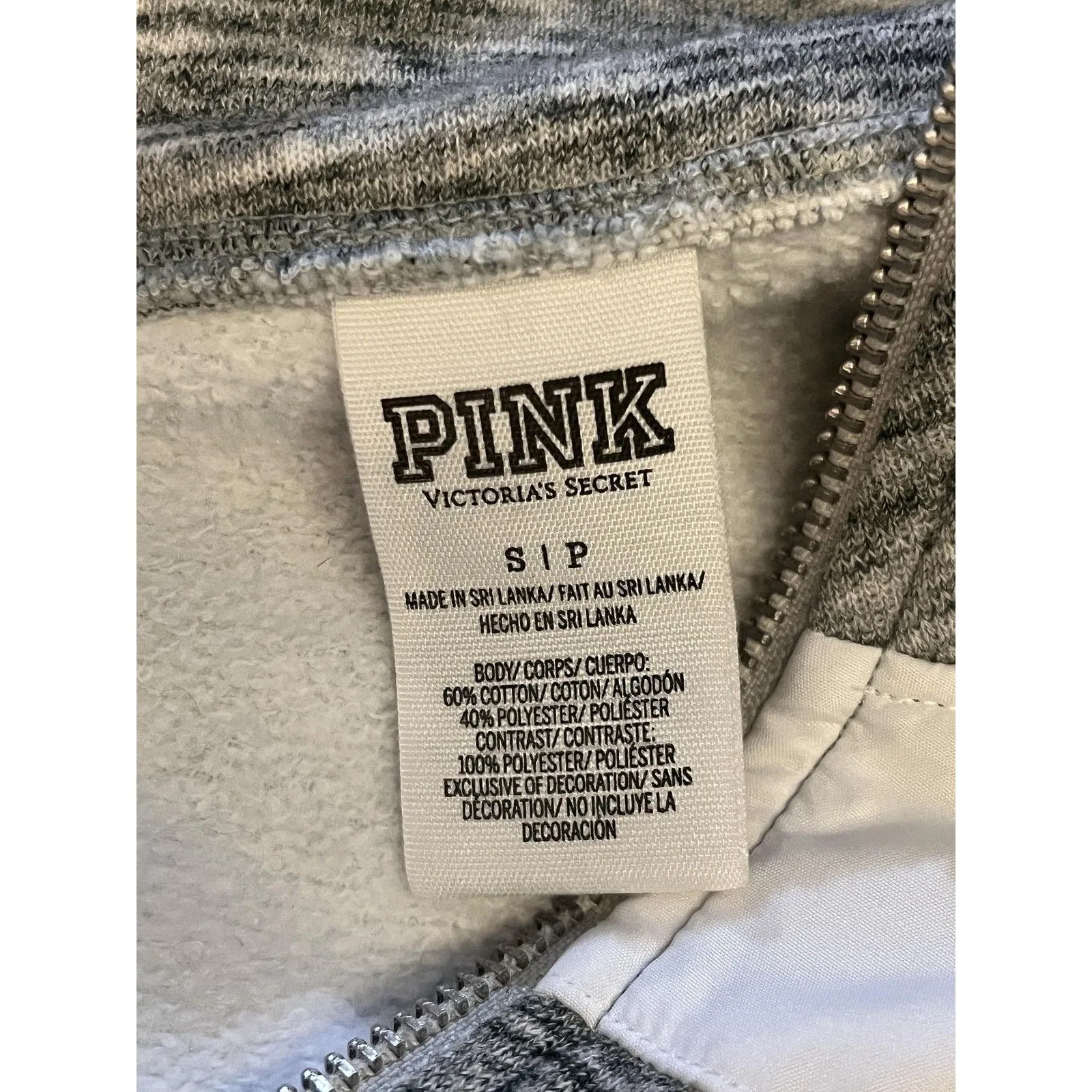 Victoria's Secret PINK Sweatshirt Womens Small Gray Quarter Zip Fleece Love Pink - Image 6