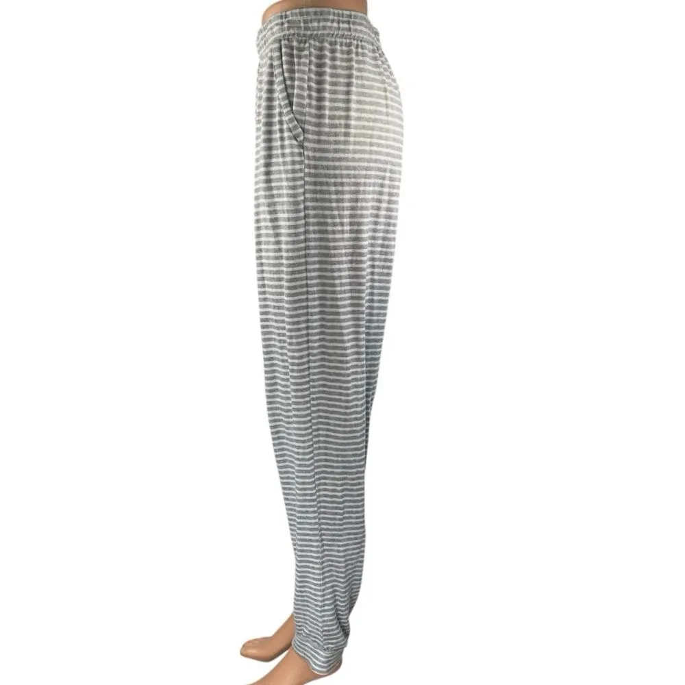 Tahari Women's Gray White Striped Straight High Waist Trousers Lounge Pants Sz L - Image 2