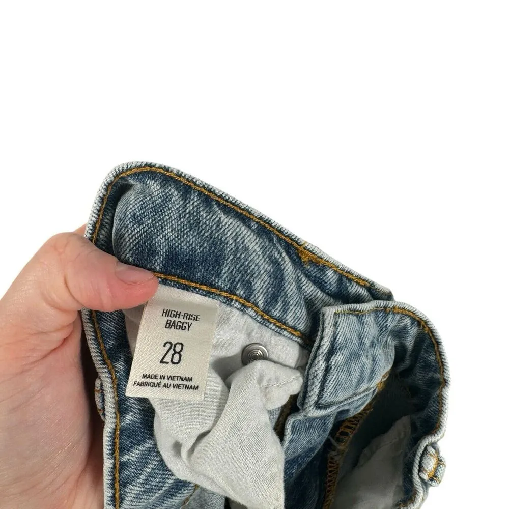 High Rise Baggy Light Wash Jeans Patchwork Boho Festival High Rise Womens 28 - Image 7