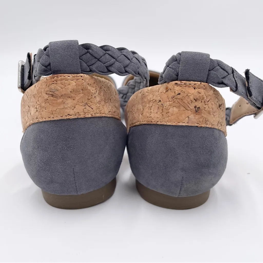 Indigo Rd. Women's Gamia D'Orsay Flats Size 9 Grey Faux Suede Cork Braided Ankle - Image 9