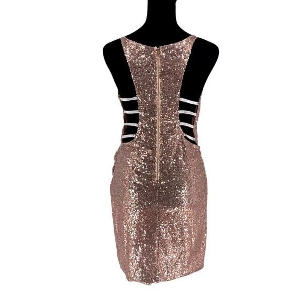 Lookbook Store Womens Sequin Sleeveless V-Neck Lined Mini Dress Rose Gold Sz‎ 10 - Image 4