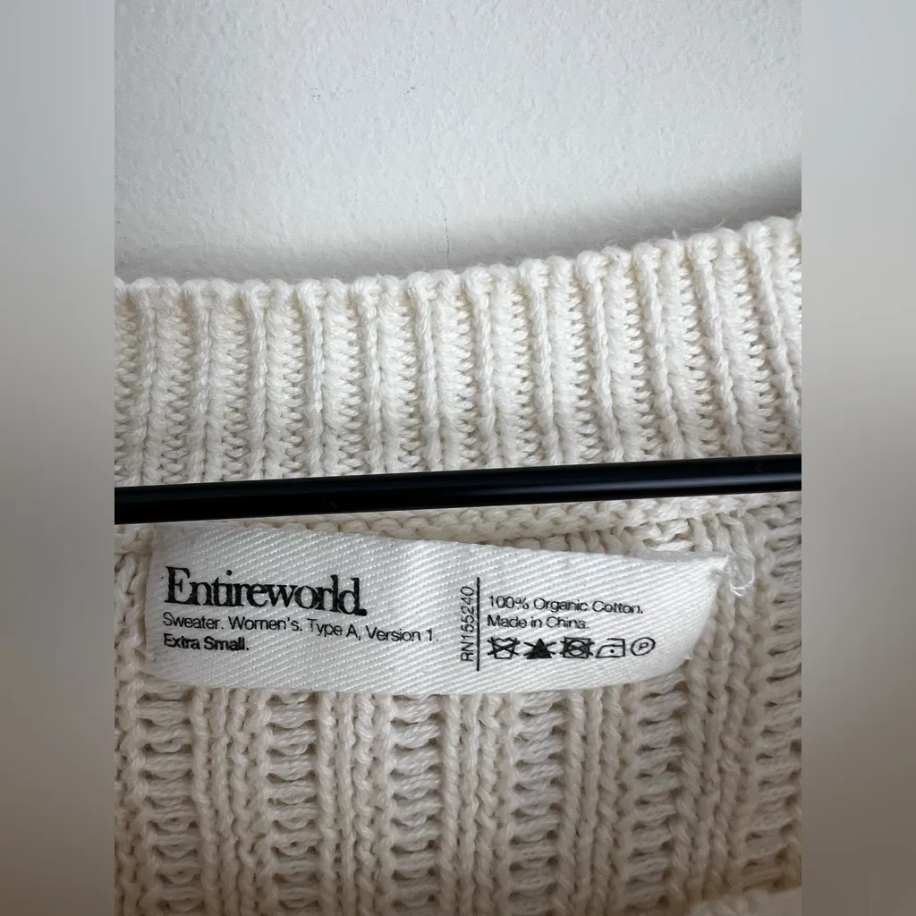 Entireworld Organic Cotton CrewNeck cream ribbed Sweater oversized S - Image 3