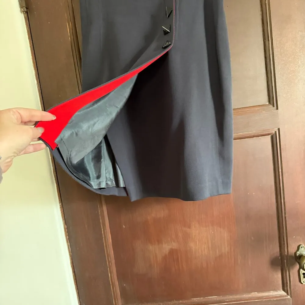 ROGER SAKOUN Paris | 80s Vintage Navy Wool Wrap Skirt with Unique Buttons | 46 Blue Size 10 - Image 5