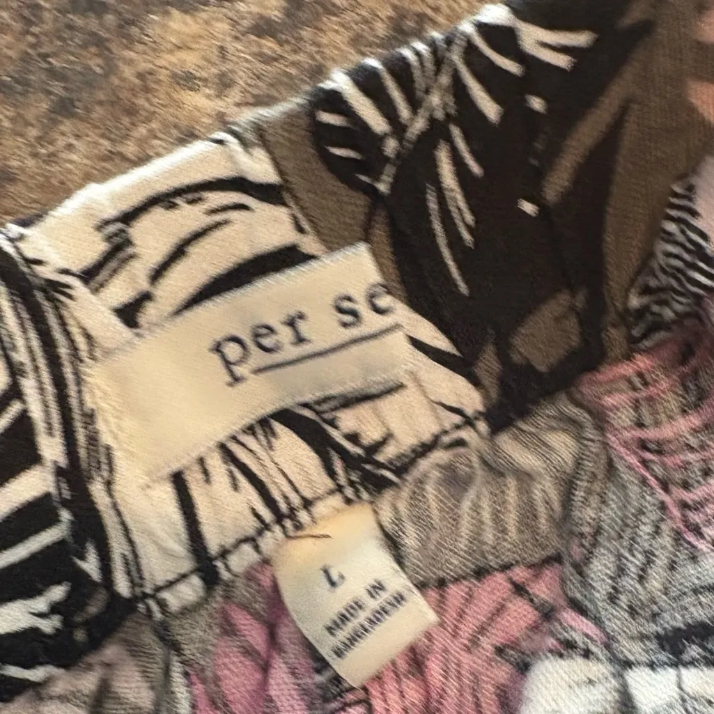 Per Se Palm Print Linen Blend Drawstring Pants Size‎ Large - Image 6