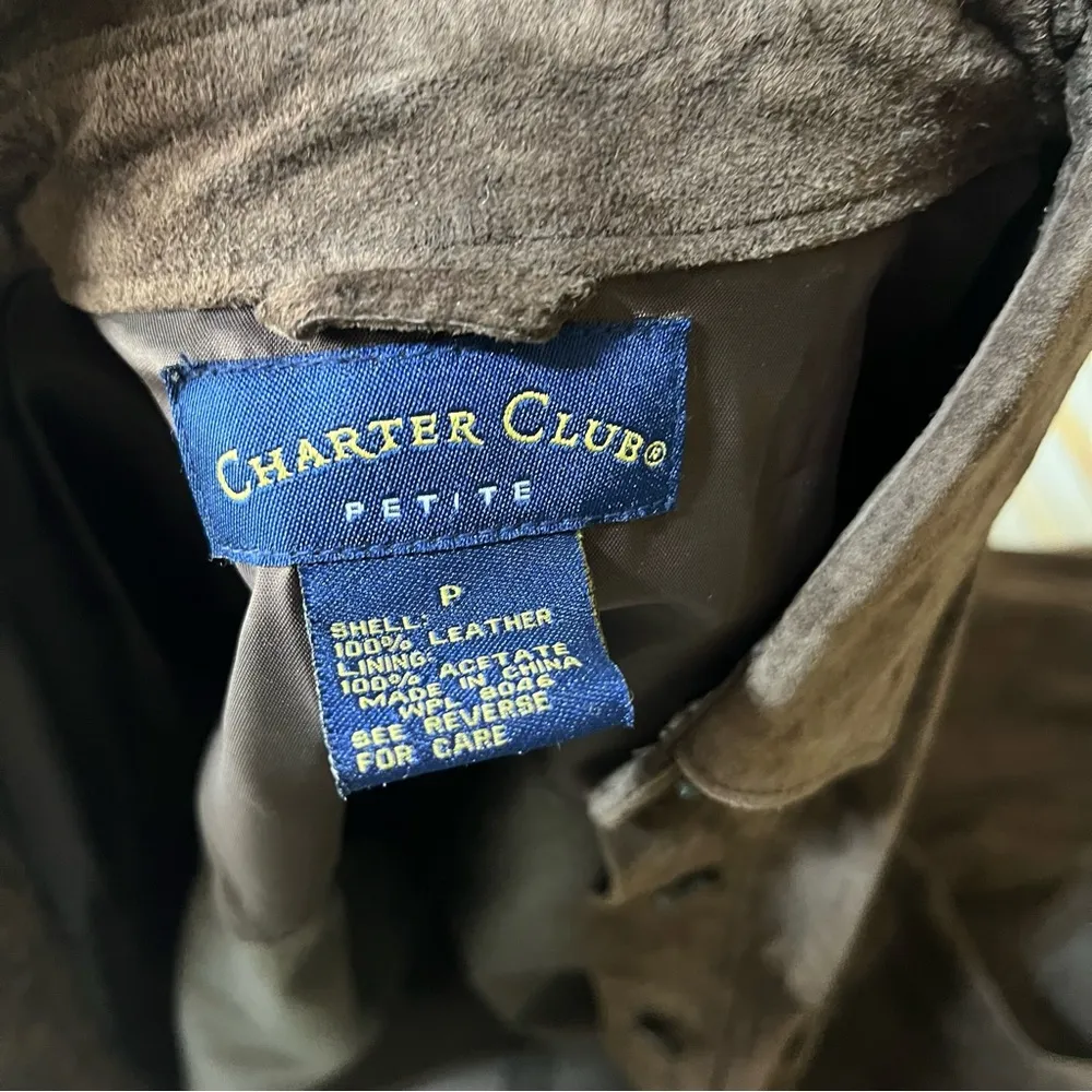 Charter Club Petite Leather Button Front Shacket Dark Brown Western Country - Image 2