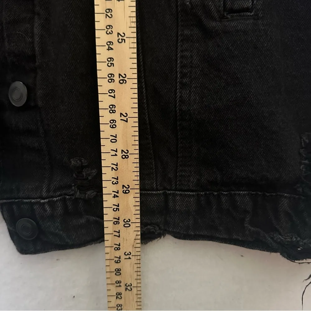 Chocolate USA Women Jean Jacket Black Distressed Destroyed Oversized Size L - Image 12