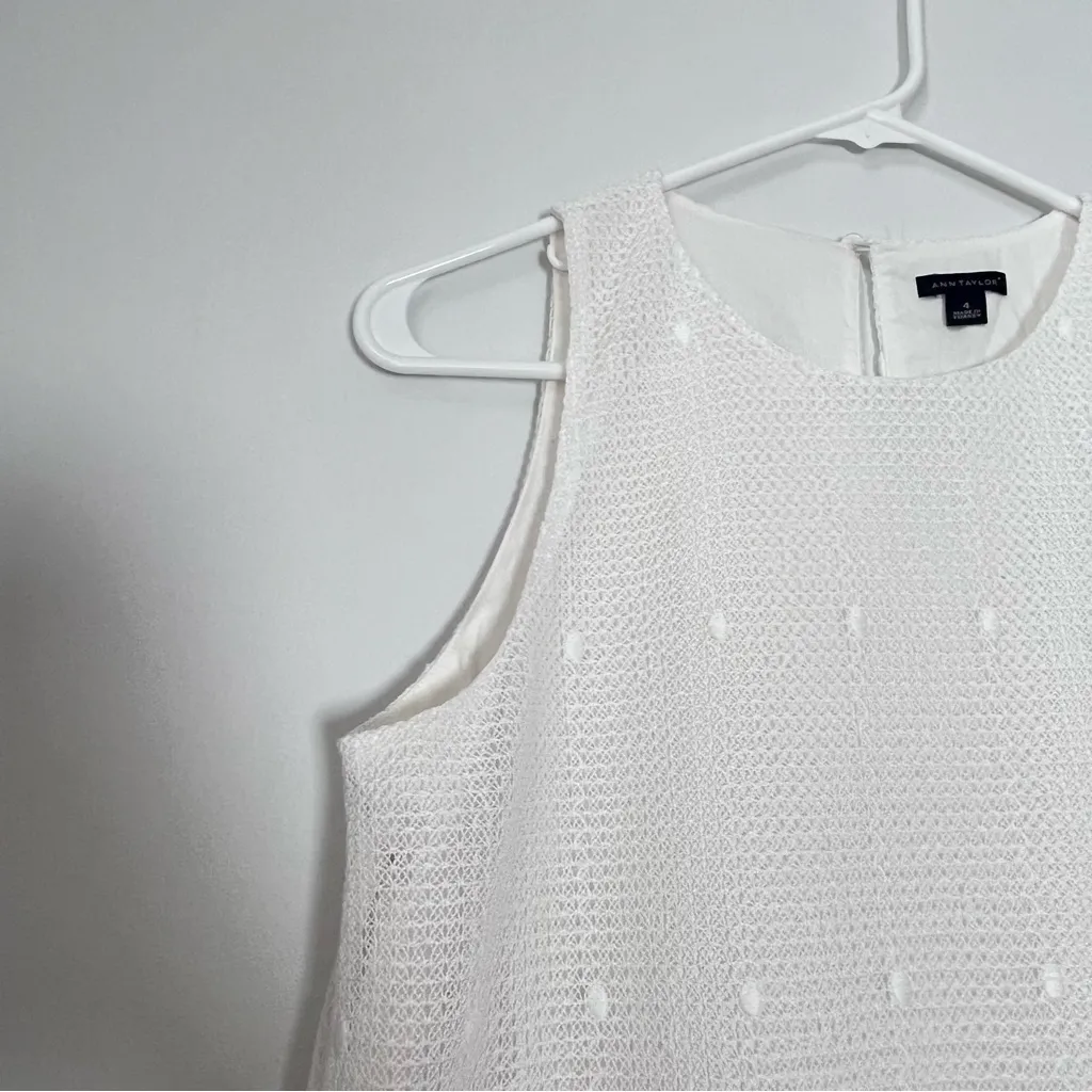 Ann Taylor Size 4 White Sleeveless Embroidered Floral Lace Sheath Dress - Image 3